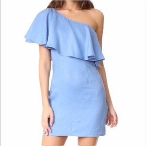 CAPULET/REVOLVE Blue Linen One Shoulder Dress NEW